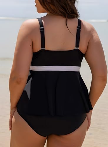 Eytino Plus Size Tankini Swimsuits for Women Colorblock Two Piece Tankini Top with Bikini Bottoms Swimwear(1X-5X)2