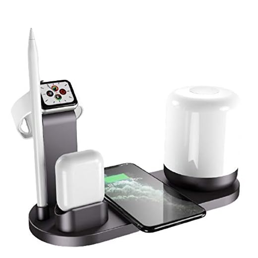 LGDD 6-i-1 hopfällbar trådlös laddare, Qi-certifierad, snabb trådlös laddning, lämplig för iPhone, IOS-klocka, airpods och IOS-penna, med nattlampa, smart temperaturkontroll
