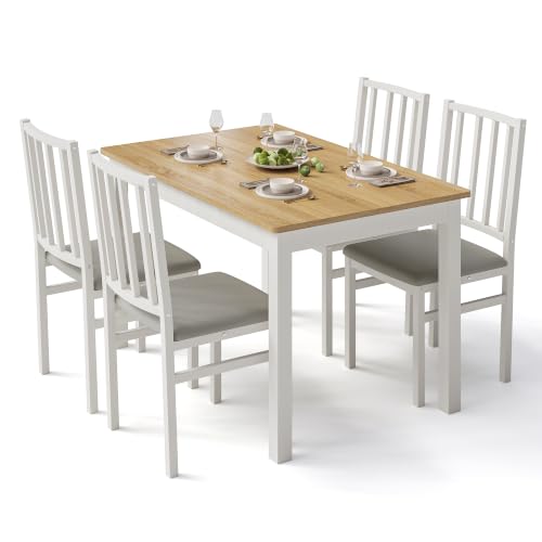 Image of IRONCK 5 Piece Dining Table and Chairs Set 4 with Padded Seats, White