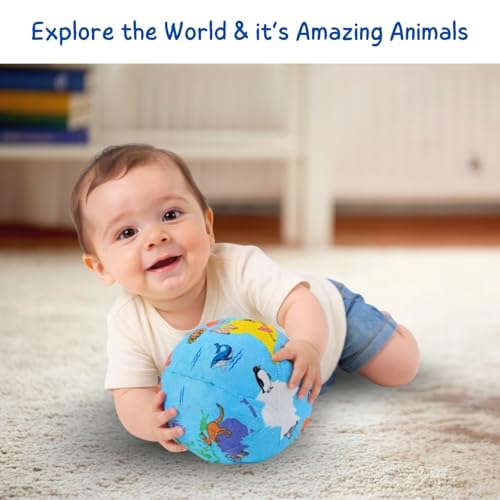 Image of Seraphina Soft Plush Ball for Babies - Toy Baby Ball with Rattle Sound, World Map & Animal Sensory Educational Toy for Infants & Toddlers, Learning Globe Ball for Early Development, Newborn Baby Gift