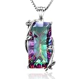 OvnDmz Mystic Rainbow Gemstone Pendant Necklace - Vine Leaf Setting Iridescent Crystal Statement Jewelry - Nature Inspired Boho Necklace Gifts for Women Christmas Birthday Gift for Her
