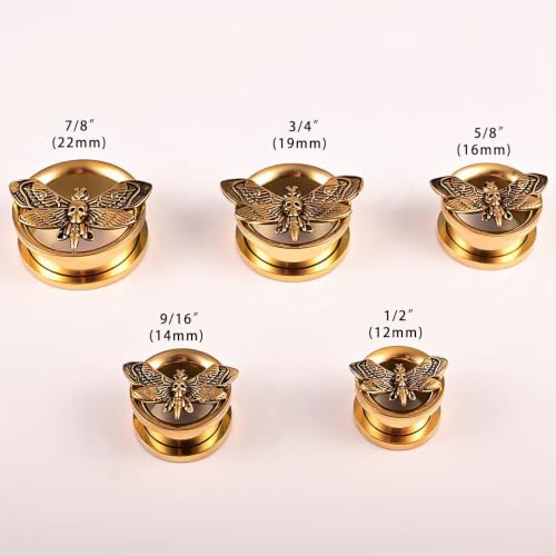 Vankula Ecarteur Oreilles 1 Paire Double Évasé Plug Tunnel Mite en Acier Inoxydable Piercing Bijoux pour Femmes Hommes 8mm(0G) Or – vue 4