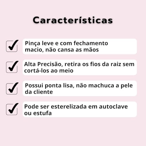 Pinça Agulha Fina Alta Precisão Profissional Design de Sobrancelhas - Autoclavável - Prata