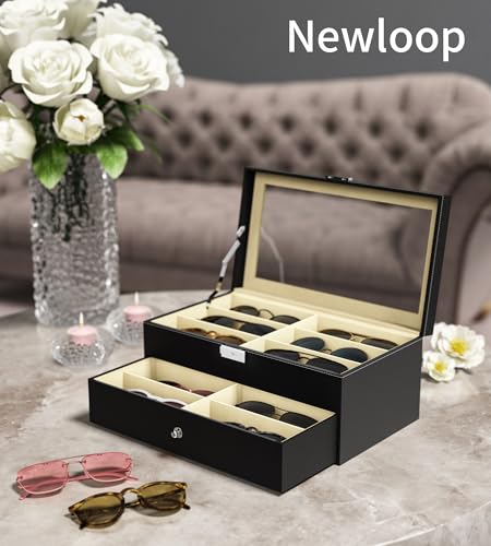 NEWLOOP Sunglasses Case Storage Organizer - Sunglass Organizer See-through Display Case Multiple Pairs Glasses Holder Stand 2-layer Eyeglass Jewelry Watch Collection Box with 12 Slot