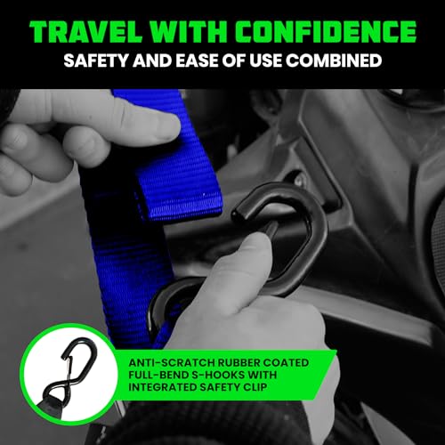Image of Rhino USA Motorcycle Tie Down Straps (2-Pack) - Cambuckle with Soft Loops | 2,200lb break strength, scratch-free soft loops, steel cambuckle. Easier & faster than a ratchet strap. Blue