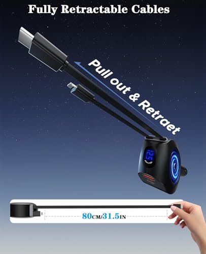 Retractable Car Charger, KOOPAO 69W 4 in 1 Fast Phone Car Charging Adapter, Multi USB C PD - image 3