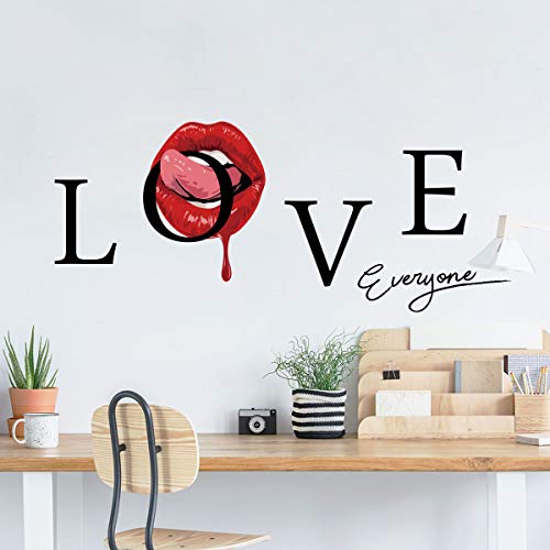 Sexy Red Lips Wall Decor, Love Everyone Quotes Wall Sticker Home Decals For Walls Home Decorations Wall Decals For Living Room Bedroom Removable Mural #TOP2