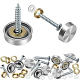 Lunhoo16-teiliges Set Edelstahl Spiegelschrauben mit Abdeckkappen, 16mm Zierschrauben, Spiegelbefestigung für Badezimmerpaneele, Gläs, Werbedisplays, Inkl. Schrauben, Kupfer- & Gummischeiben