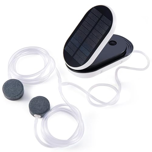 Teichpumpe Solar mit Akku, Teichbelüfter Sauerstoffpumpe für Teich Solar mit 3 Arbeitsmodi und 2 Luftsteine, Aquarium Sauerstoffpumpe für Angeln, Hydroponic, Fischtransport