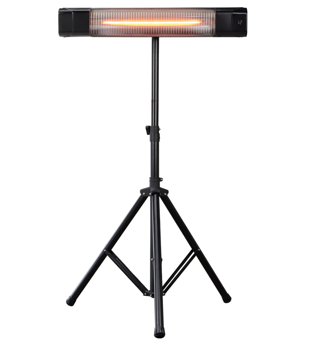 Bastilipo - Estufa para exterior con soporte tipo tripode Modelo Prometeo E-1500P, 1500W de potencia, mando a distancia, resistencias de infrarrojo de amplio espectro
