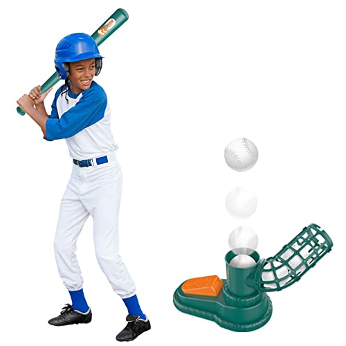 E Eakson Toddler Baseball Pitching Machine - Pop A Pitch Baseball Batting Machine With Youth Bat + 3 Plastic Baseballs - Boys + Girls Baseball Toys(Green) #TOP2