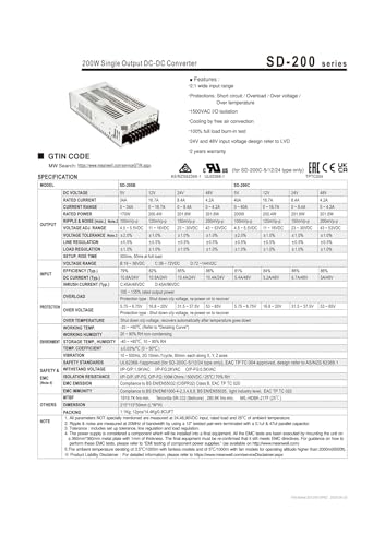 Convertisseur CC-CC SD-200 48V transformateur régulateur tension continue 200W