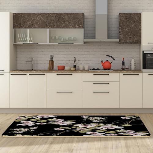 Alfombrillas de cocina VAPOKF con diseño de hojas y flores pack de 2 lavables 6