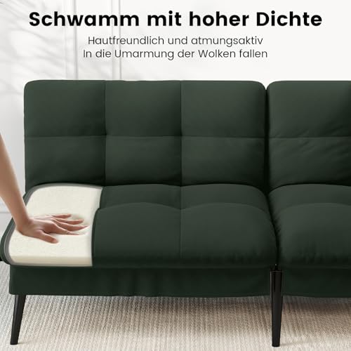 LUCKRACER Sofa 3 Sitzer Sofa Schlafsofa mit Schlaffunktion, überzug Futon Klappsofa, Bettcouch, ecksofa, Couch, 5 Verstellbare Winkel, Ideal für Wohnungen Wohnzimmer aus Stoff Grün