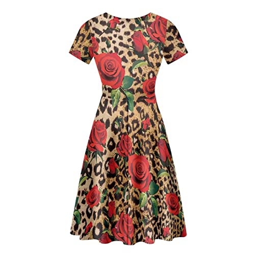 Image of AFPANQZ Womens Casual Summer Lightweight Vintage Dress Short Sleeve Midi Dress Knee-Long Luxury Formal Dress