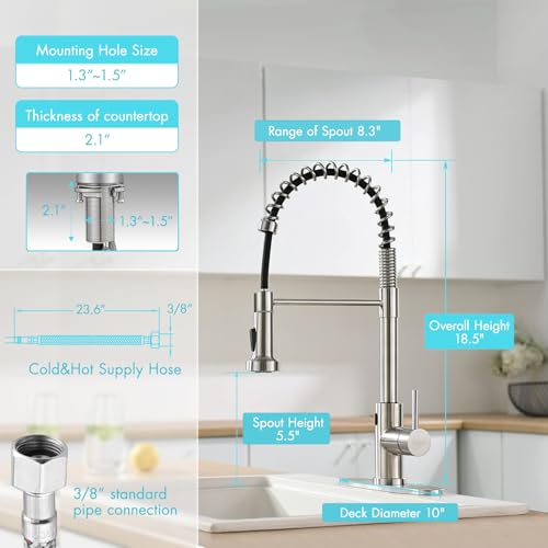 GIMILI Touchless Kitchen Faucet with AC Adapter, Smart Motion Sensor Hands Free Single Handle Kitchen Sink Faucet with Pull Down Sprayer, Brushed Nickel