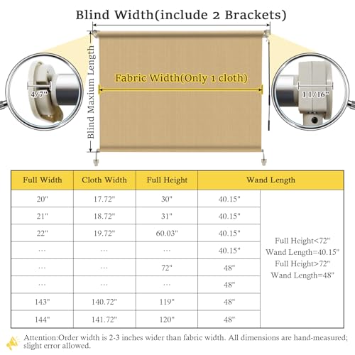 Image of Custom Size 87'' W x 96'' H Outdoor Roller Shades, Cordless Patio Roll Up Outdoor Blinds with UV Protection, Exterior Sun Shade Cloth for Porch, Gazebo, Balcony, Pergola, Wheat