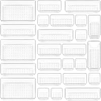 Vtopmart 25 Pezzi Sistema Organizer per cassetti ,4 Dimensioni Organizzatore Cassetti in Plastica Trasparente, Organizer Cassetti Bagno per Trucchi, Scrivania, Ufficio e Cucina