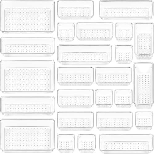 Vtopmart 25 Piezas Organizador de cajones con 4 tamaños, Sistema de Organizador cajones, Bandejas de Almacenaje para baño, utilizable para Maquillaje, Cocina, tocador, Oficina