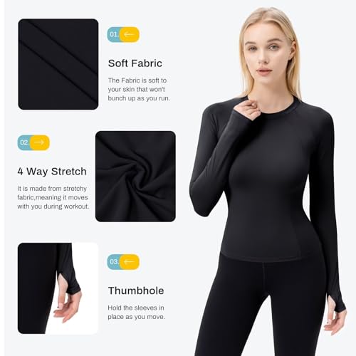 TERODACO Thumbhole Womens Gym Tops Long Sleeve UPF50+ Womens Running Top Breathable Quick Dry Ladies Yoga Workout Hiking Base Layer,Slim Fit Moisture Wicking Soft - Image 6