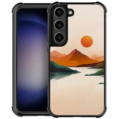 Goodsprout Funda compatible con Samsung Galaxy S23 Plus, color amarillo, diseño de amanecer, río, montaña, increíble diseño, a prueba de golpes, antiarañazos, carcasa trasera de policarbonato duro