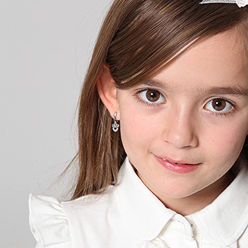 Small Mouse Dangle Hoop Earrings for Women Girls 925 Sterling Silver Cubic Zirconia Charm Animal Mice Huggie Sleeper Hoops Cartilage Hypoallergenic for Sensitive Ear Jewelry (Clear CZ)3