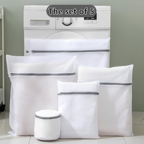 5Pcs Mesh Laundry Bags, Washing Bags for Laundry, Washing Machine Bag, Laundry Net, Delicates Wash Bag, Reusable and Durable Washing Bags for Delicates Blouse, Hosiery, Underwear (Grey)