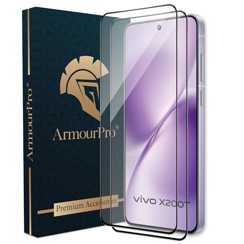 Image of ArmourPro Military Grade Gorilla Tempered Glass Compatible For Vivo X200T (6.67 Inch) With Easy Installation Kit for Smartphone| Edge-to-Edge Protection Coverage | Black, Pack of 2