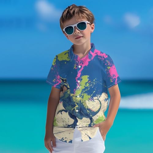 Image of Kids Tie-dye Hawaiian Shirt 80s Button Down Retro Short Sleeve Casual Beach Tropical Funny Party Outfits for Boys