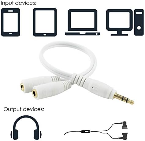 TRIXES White 3.5mm Headphone Earphone Jack Splitter Cable