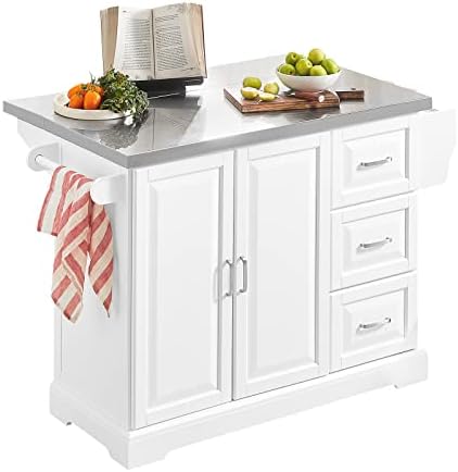 SoBuy FKW41-ST, Extendable Kitchen Island Kitchen Cabinet Sideboard Kitchen Storage Trolley with Stainless Steel Worktop