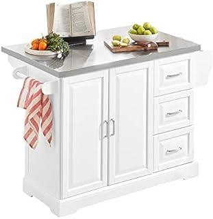 SoBuy FKW41-ST, Extendable Kitchen Island Kitchen Cabinet Sideboard Kitchen Storage Trolley with Stainless Steel Worktop