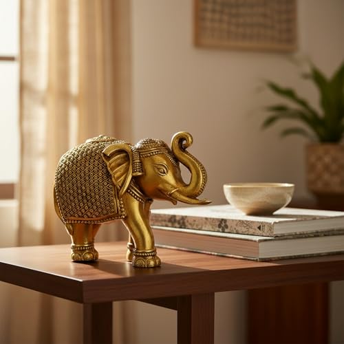 Image of eCraftIndia Brass Elephant Statue Decorative Showpiece for Home Decor Office Table | Gift for Diwali Housewarming Birthday