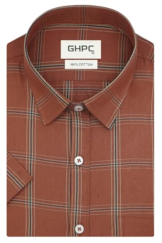 Image of GHPC 100% Cotton Checkered Half Sleeves Regular Fit Formal Shirt for Men