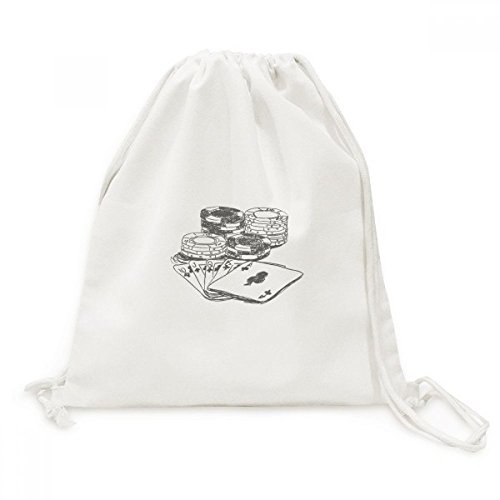Sac à dos cordon noir motif poker en toile de coton réutilisable