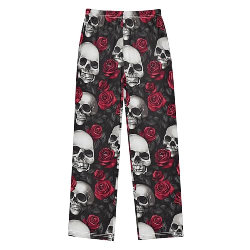ALAZA Sugar Skull Rose Flower Retro Pajama Lounge Pants Long Sleep Pajama Bottoms with Pockets