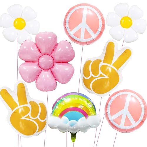 Image of 8pcs Groovy Retro Hippie Balloons Two Groovy Birthday Party Decorations Young Wild and Three Party Decorations Hippie Birthday Decorations Peace Out Single Digits Party Decor