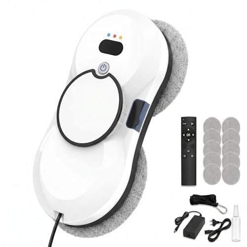 Robot Limpiacristales con Pulverización Automática, Limpiacristales Eléctrico para Ventanas con Succión 5600Pa, 3 Modos, Tanque de Agua 40ml, con Mando a Distancia, Sistema UPS y Cable de Seguridad, I