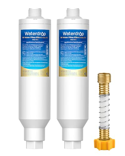 Waterdrop RV/Marine Water Filter with 1 Flexible Hose Protector, Camper Water Filter, Garden Hose Filter, NSF Certified, Greatly Reduces Chlorine, Bad Taste, Odor, 2 Pack