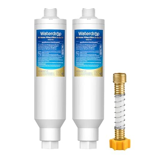 Waterdrop RV/Marine Water Filter with 1 Flexible Hose Protector, Camper Water Filter, Garden Hose Filter, NSF Certified, Greatly Reduces Chlorine, Bad