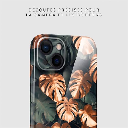 Coque iPhone 13 fleur housse rigide fine et étui de protection vert or - 7