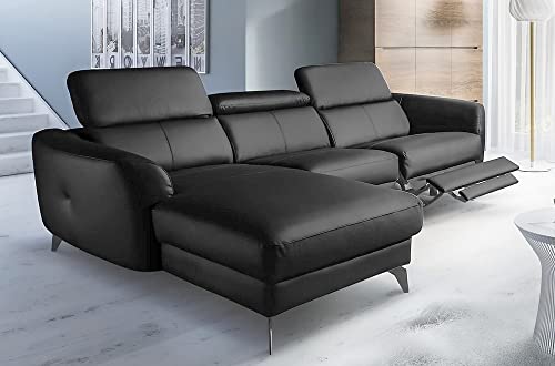 VENESETTI Canapé d'angle Relax en Cuir de Luxe Italien avec Relax électrique, 5 Places BERTONI, Noir, Angle Gauche
