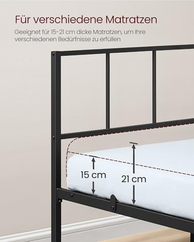 VASAGLE Doppelbettgestell, 140 x 200 cm, Bettrahmen mit Lattenrost, Kopfteil, Bett, aus Metall, bis 500 kg belastbar, einfache Montage, für Schlafzimmer, tintenschwarz RMB294B101