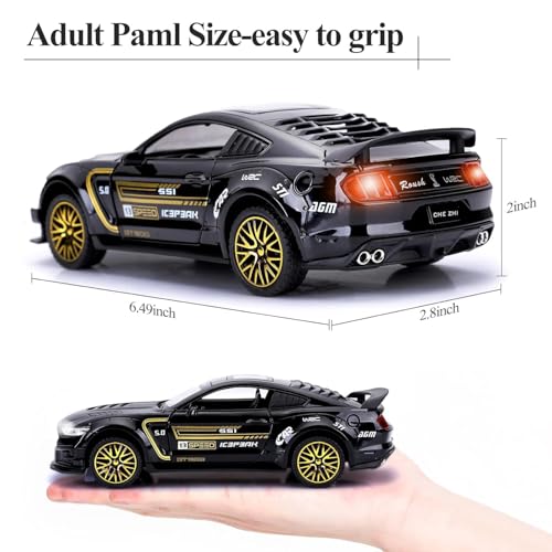 Image of Alokik Enterprise 1:32 Mustang GT500 Sport Diecast Metal Pull Back Car with 2 Openable Doors with Sound and Lights Toy Decoration, Showpiece Car Best Gift Toys for Kids【Black】