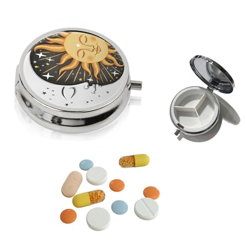 Viojrlly Portapillole a 3 Scomparti, Mini Portapillole Portatile da Viaggio in Acciaio Inossidabile per Tasca Borsa Tablet Organizer Storagebox per Pillole Vitamine Zucchero, Rotondo