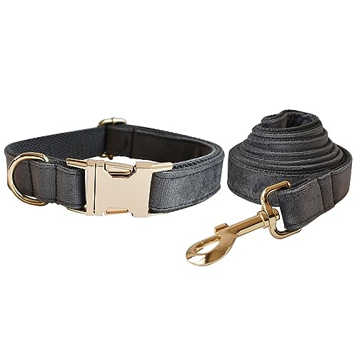 Love Dream Velvet Dog Collar and Leash Set with Quick Release Metal Buckle