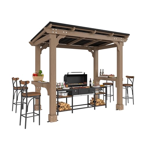 VEIKOU 8’x5’ BBQ Grill Gazebo Shelter with Galvanized Steel Roof, Cedar Frame, Patio Gazebo for Barbecue, Backyard, Garden, Deck, Light Mocha Brown