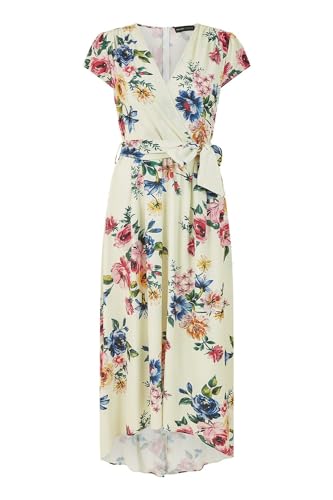 Image of Mela London Mela Ivory Floral Wrap Dip Hem Dress 10 White