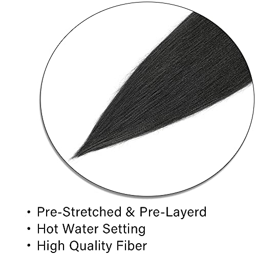 X-Tress 4 Packs Braiding Hair Extension Easy Braids 24 inches Pre-Stretched Yaki Texture Hot Water Setting Fiber Light Weight Crochet Color Black Box Braids African (#1B) - Image 4