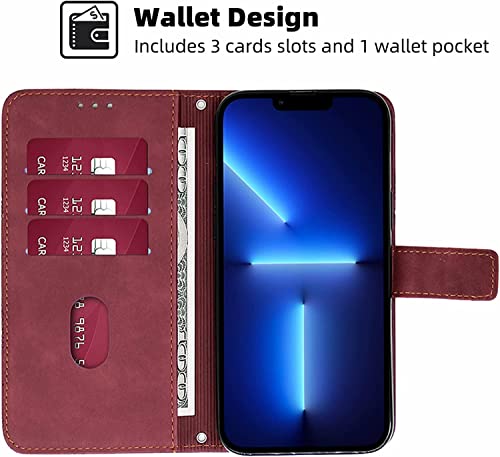 Étui portefeuille iPhone 14 Pro haut de gamme bordeaux en cuir fin - 3